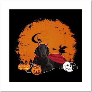 Happy Halloween Flat Coated Retriever Dogs Halloween Gift Posters and Art